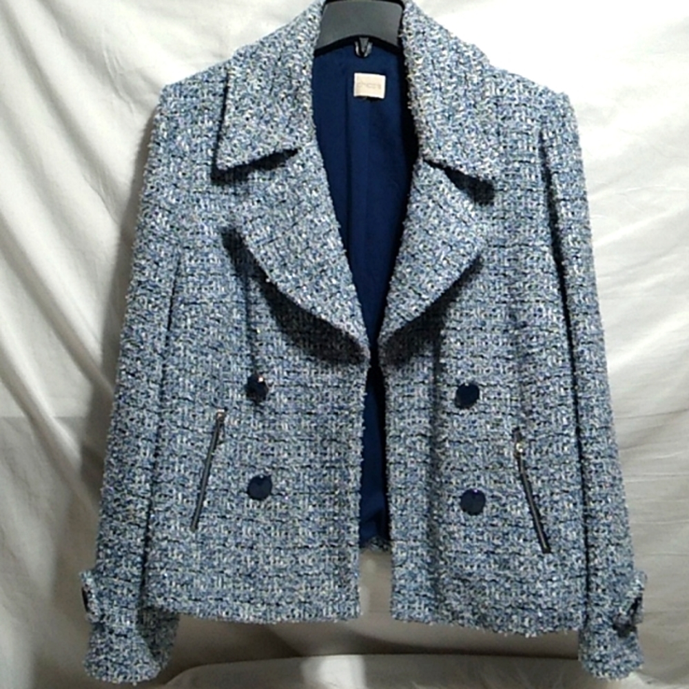 (D-33) Chicos Open Front Tweed Dress Jacket Sz.L Gently Worn